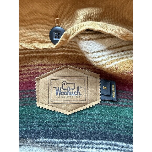 Vintage Woolrich Chore Coat Aztec Blanket Medium Leather Collar Duck Canvas SW - Picture 2 of 11